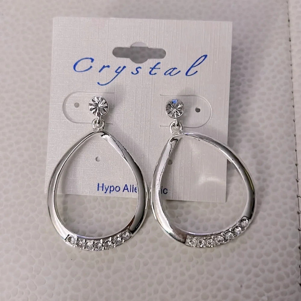 Door Knocker Dangle Earrings Crystals Silver Hypoallergenic Glam Lead Free